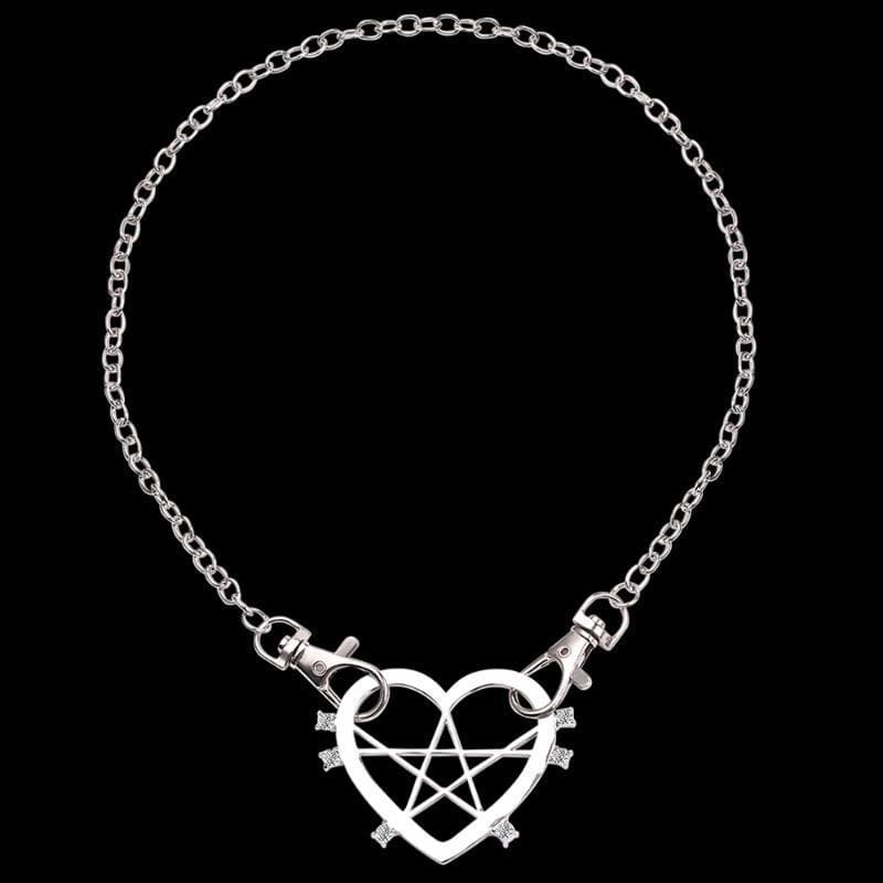 Silver Gothic Heart Pendant Chain Necklace - Ghoul RIP