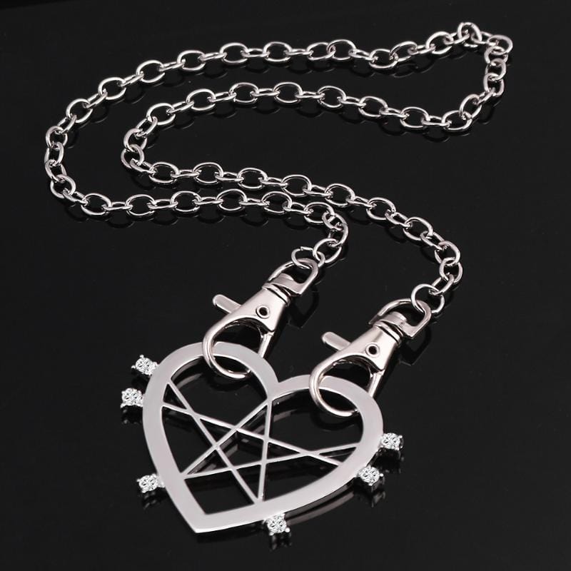 Silver Gothic Heart Pendant Chain Necklace - Ghoul RIP