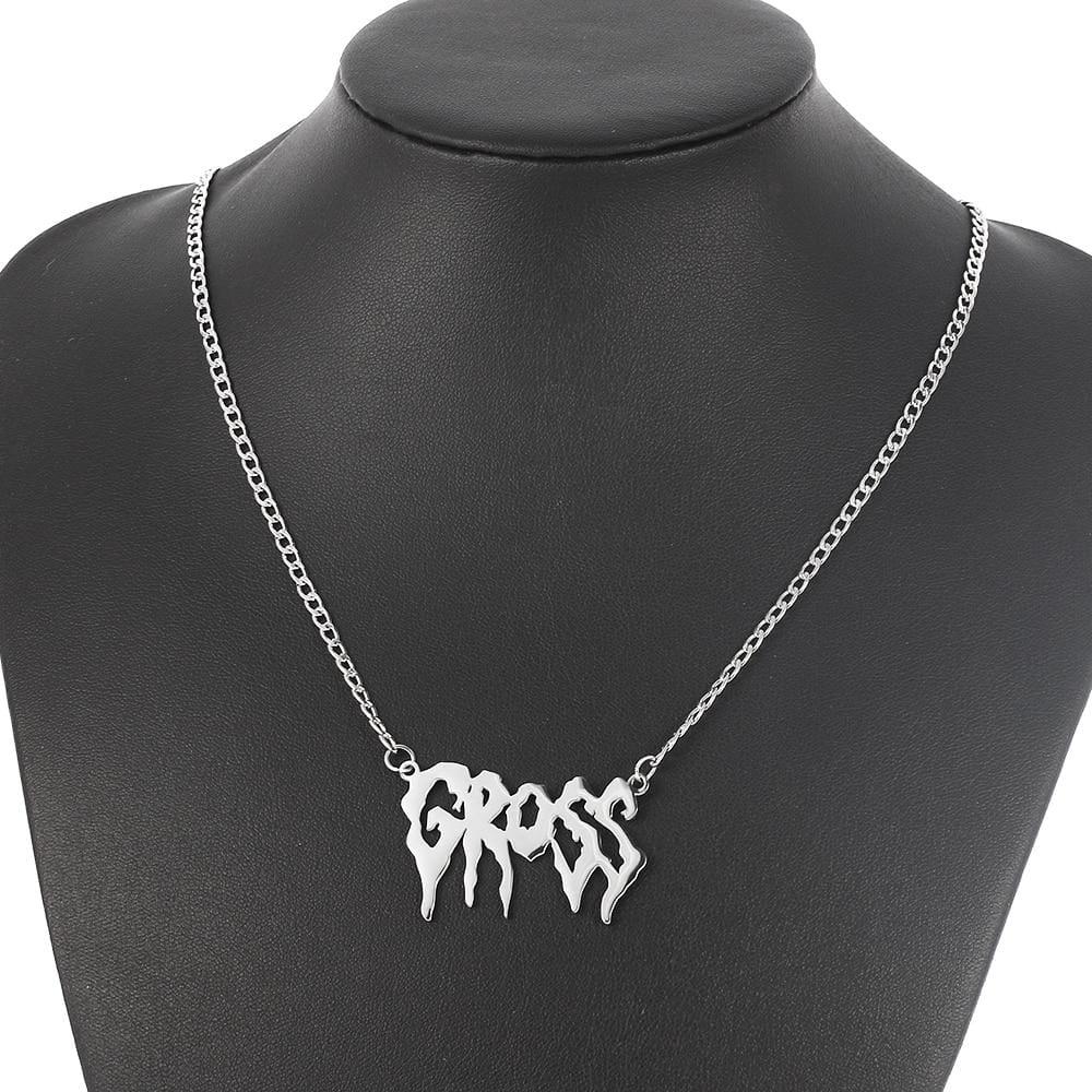 Silver 'Gross' Letter Pendant Chain Necklace - Ghoul RIP