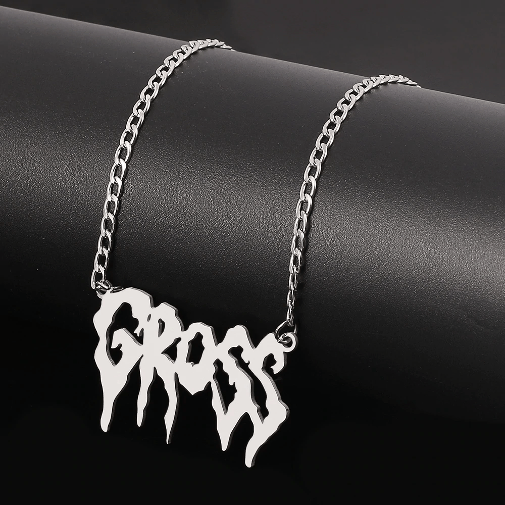 Silver 'Gross' Letter Pendant Chain Necklace - Ghoul RIP