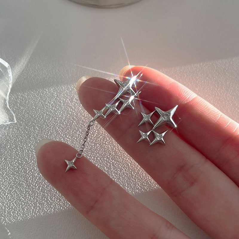 Silver Sparkle Stars Earring With Dangling Charm - Ghoul RIP