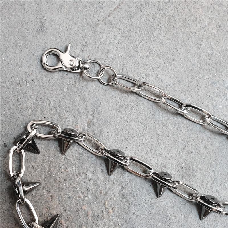 Silver Spiked Metal Belt Loop Chain - Ghoul RIP