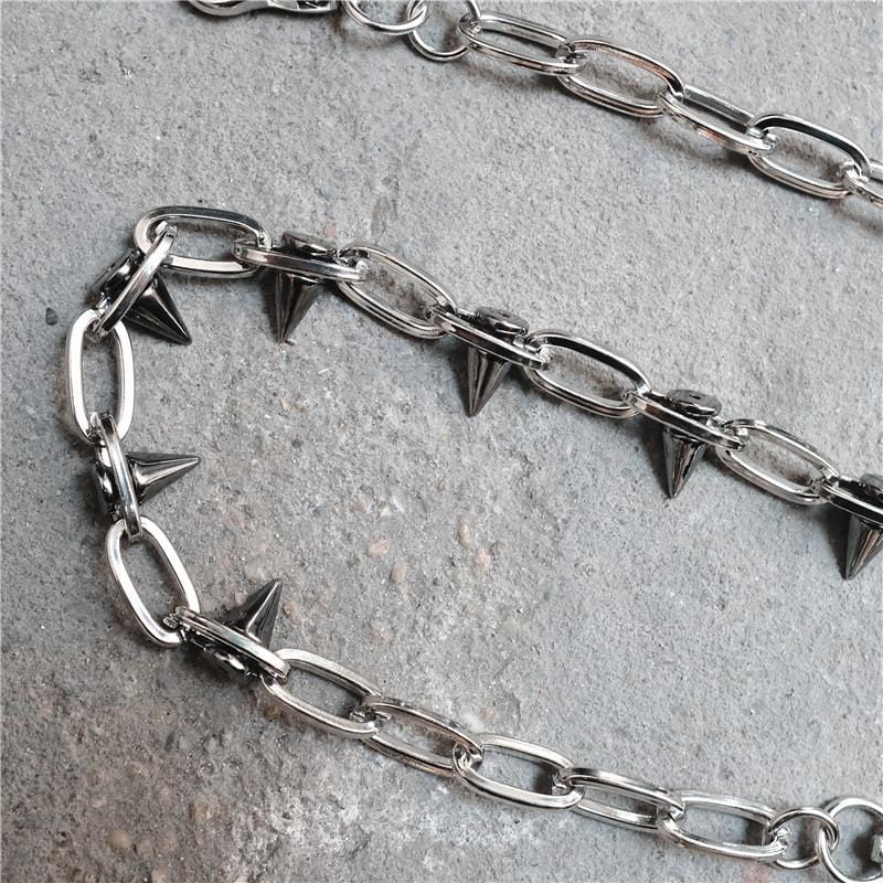 Silver Spiked Metal Belt Loop Chain - Ghoul RIP