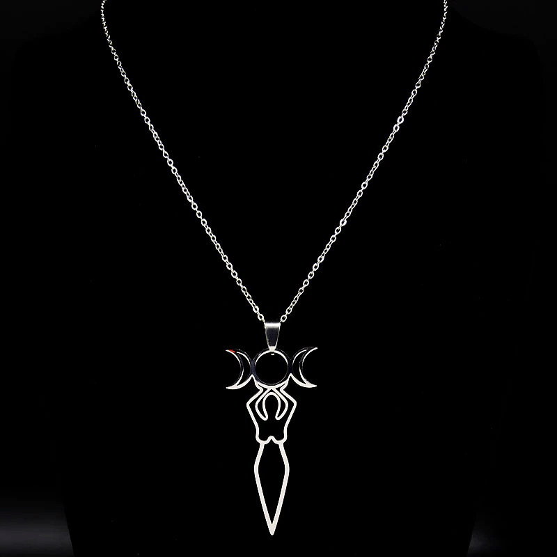 Silver Triple Goddess Silhouette Pendant Necklace - Ghoul RIP