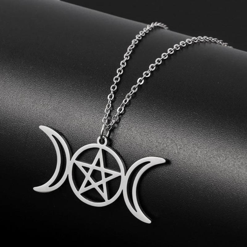 Silver Triple Goddess Symbol Pendant Necklace - Ghoul RIP