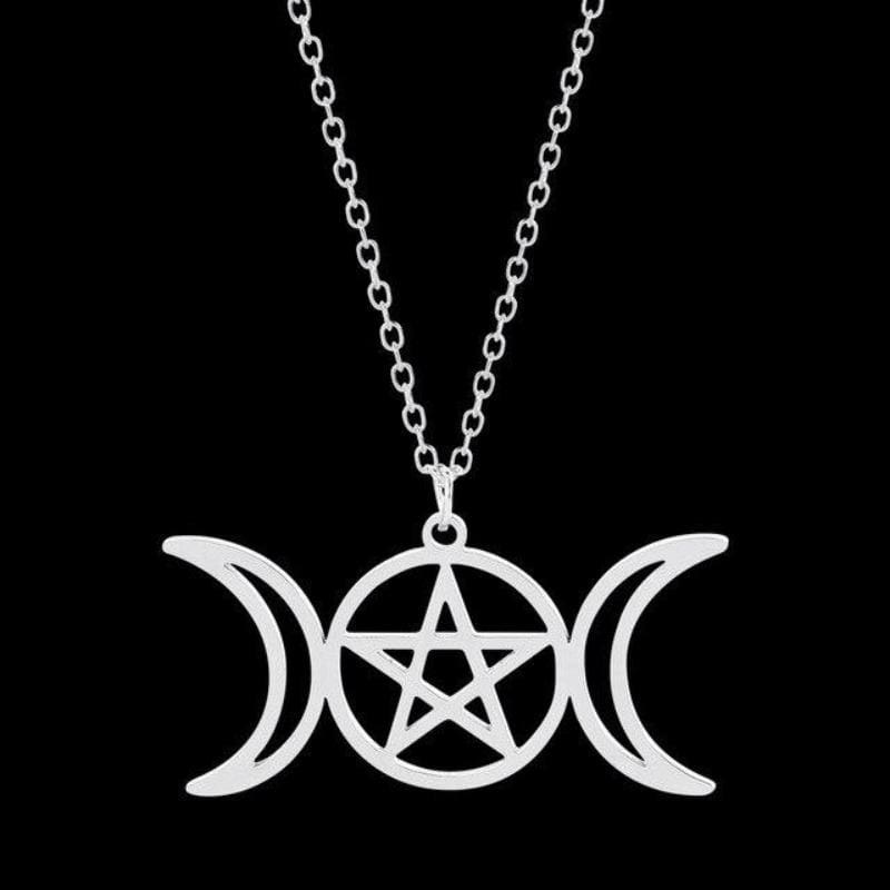 Silver Triple Goddess Symbol Pendant Necklace - Ghoul RIP