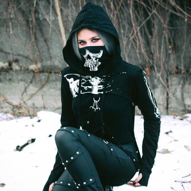 Skeleton Print Hooded Shrug With Ninja Mask - Ghoul RIP