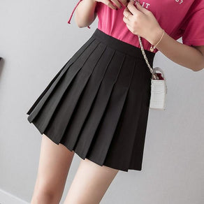 Solid Color High Waist Pleated Mini Skirt - Ghoul RIP