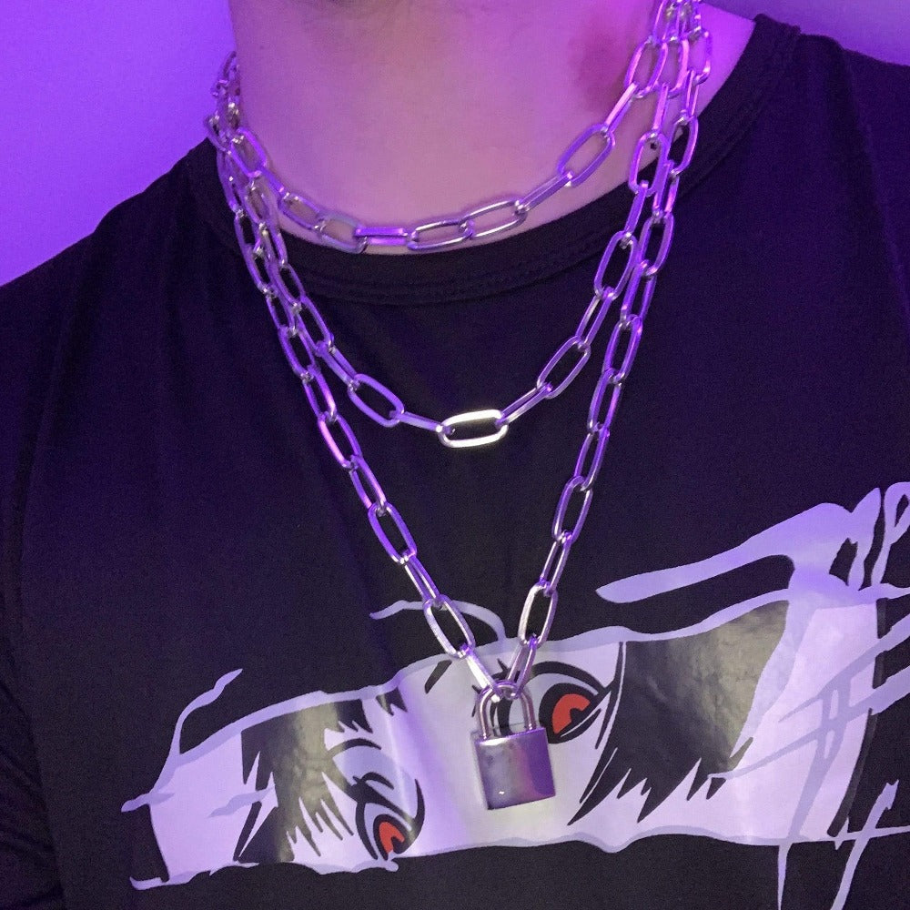 Tiered Chain & Lock Necklace - Ghoul RIP