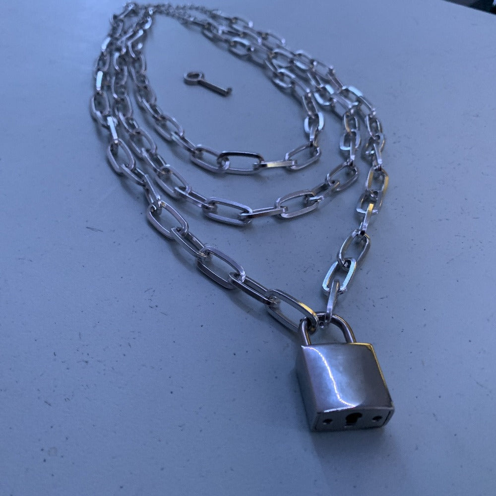 Tiered Chain & Lock Necklace - Ghoul RIP