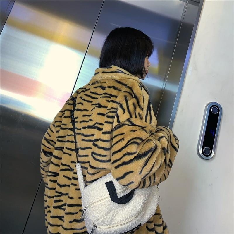 Tiger Print Plush Faux Fur Coat - Ghoul RIP