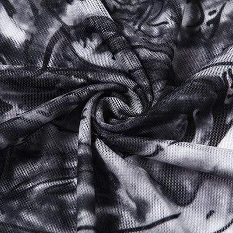 White & Black Dragon Print Sheer Sleeved Dress - Ghoul RIP