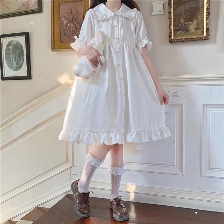 White Frilled Button Front Tent Dress - Ghoul RIP