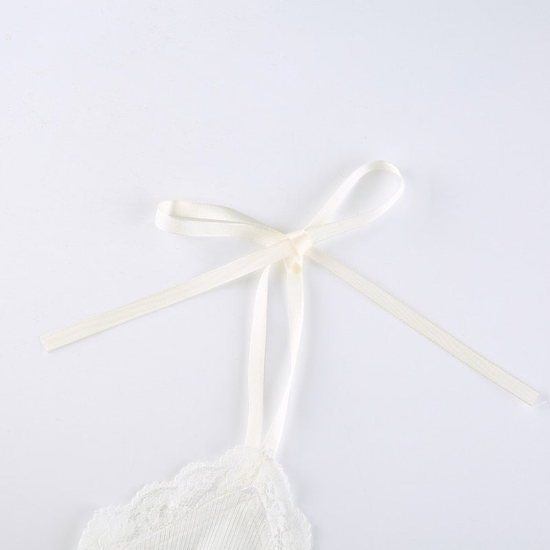 White Lace Cami With Ribbon Bow Straps - Ghoul RIP