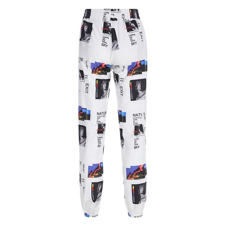 White Streetwear Collage Print Joggers - Ghoul RIP