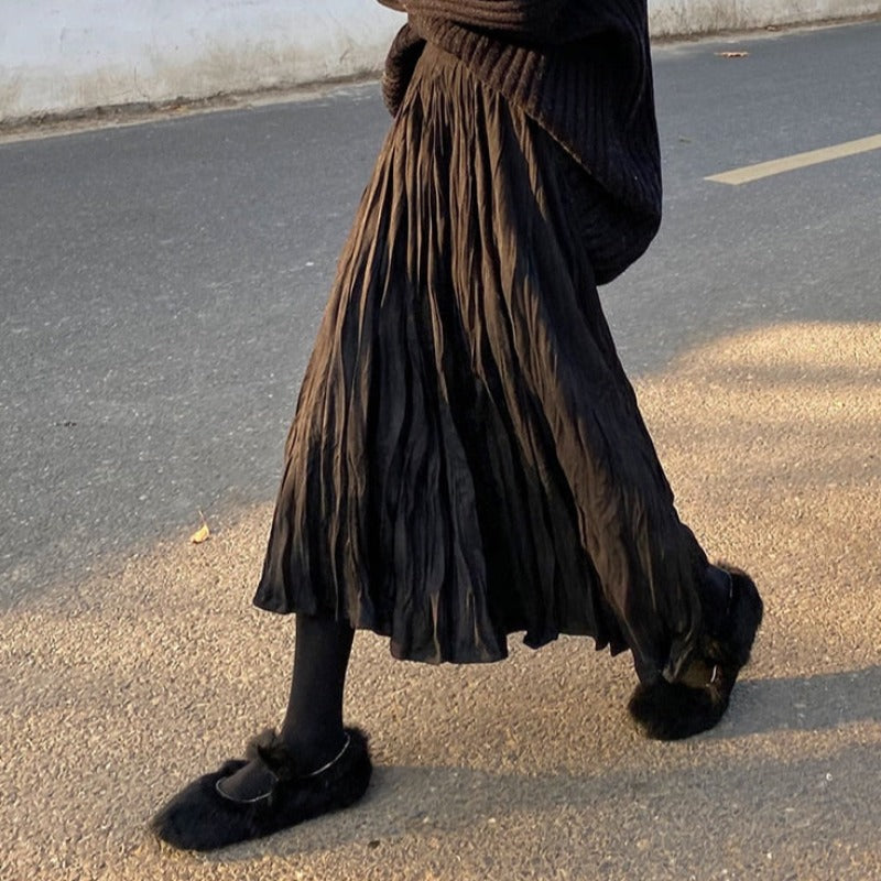 Wrinkle Effect Maxi Skirt With Elastic Waist - Ghoul RIP
